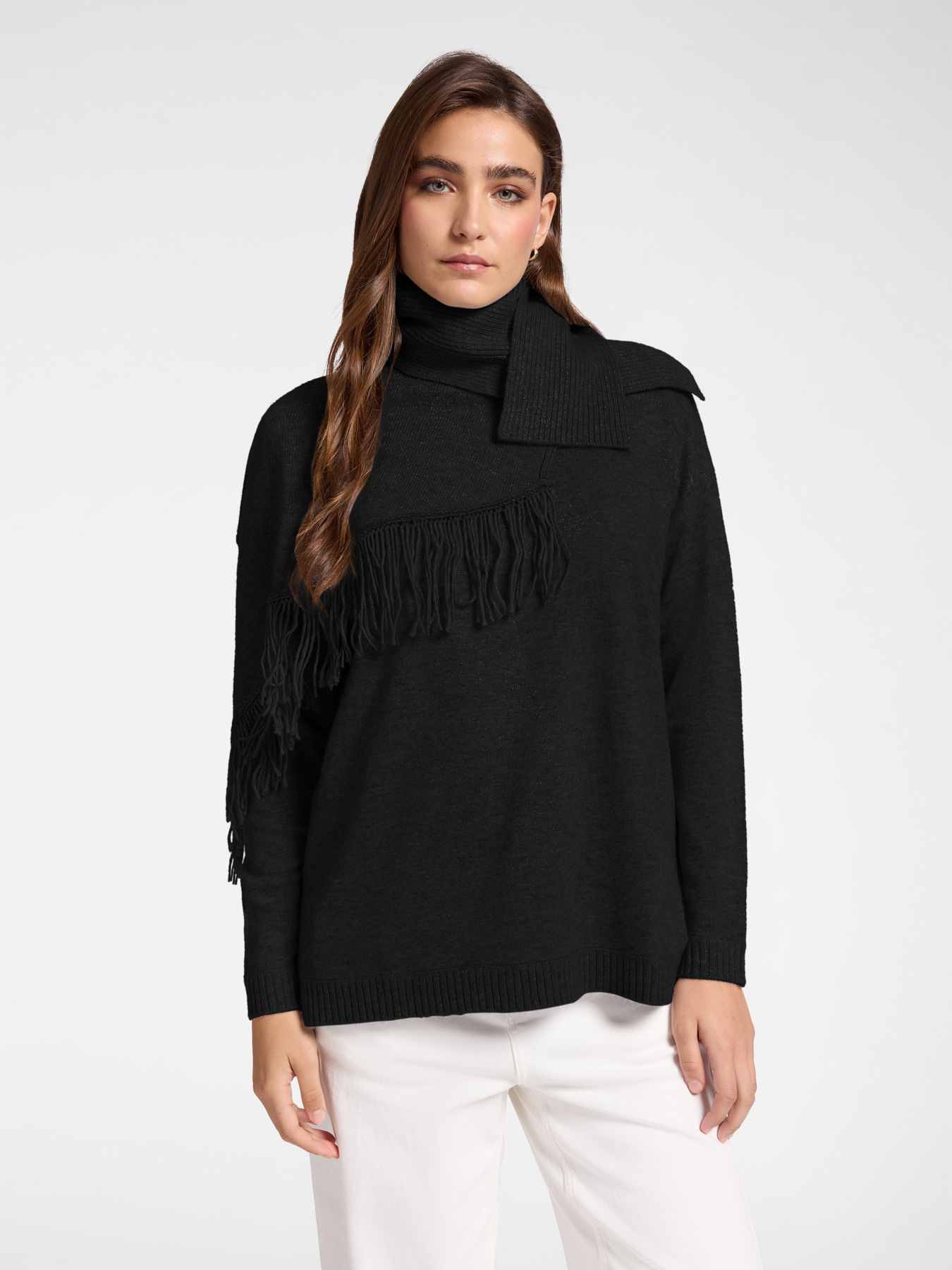 Fringed sweater with detachable scarf image number 0