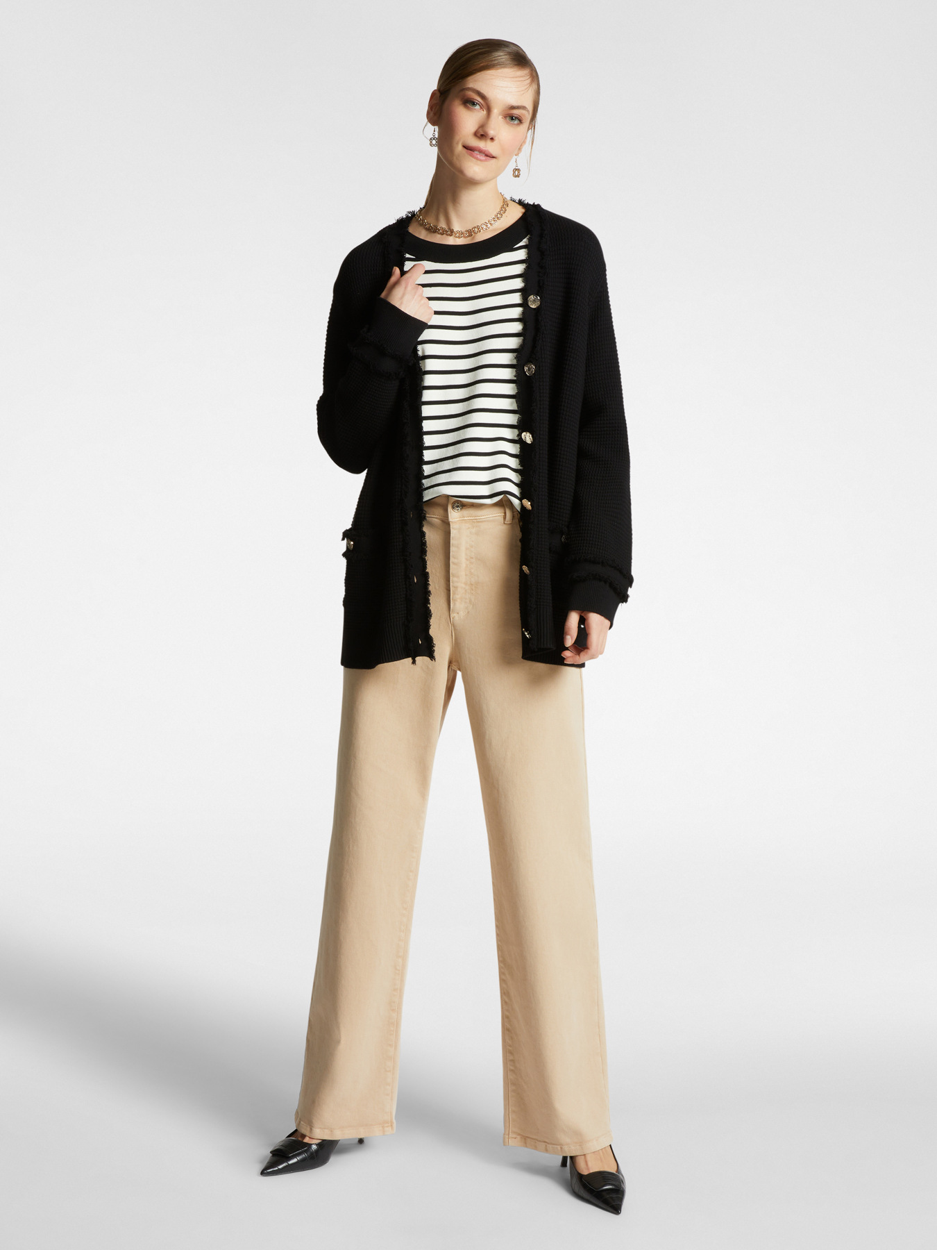 Lange Strickjacke mit Fransen und Kn&ouml;pfen image number 9