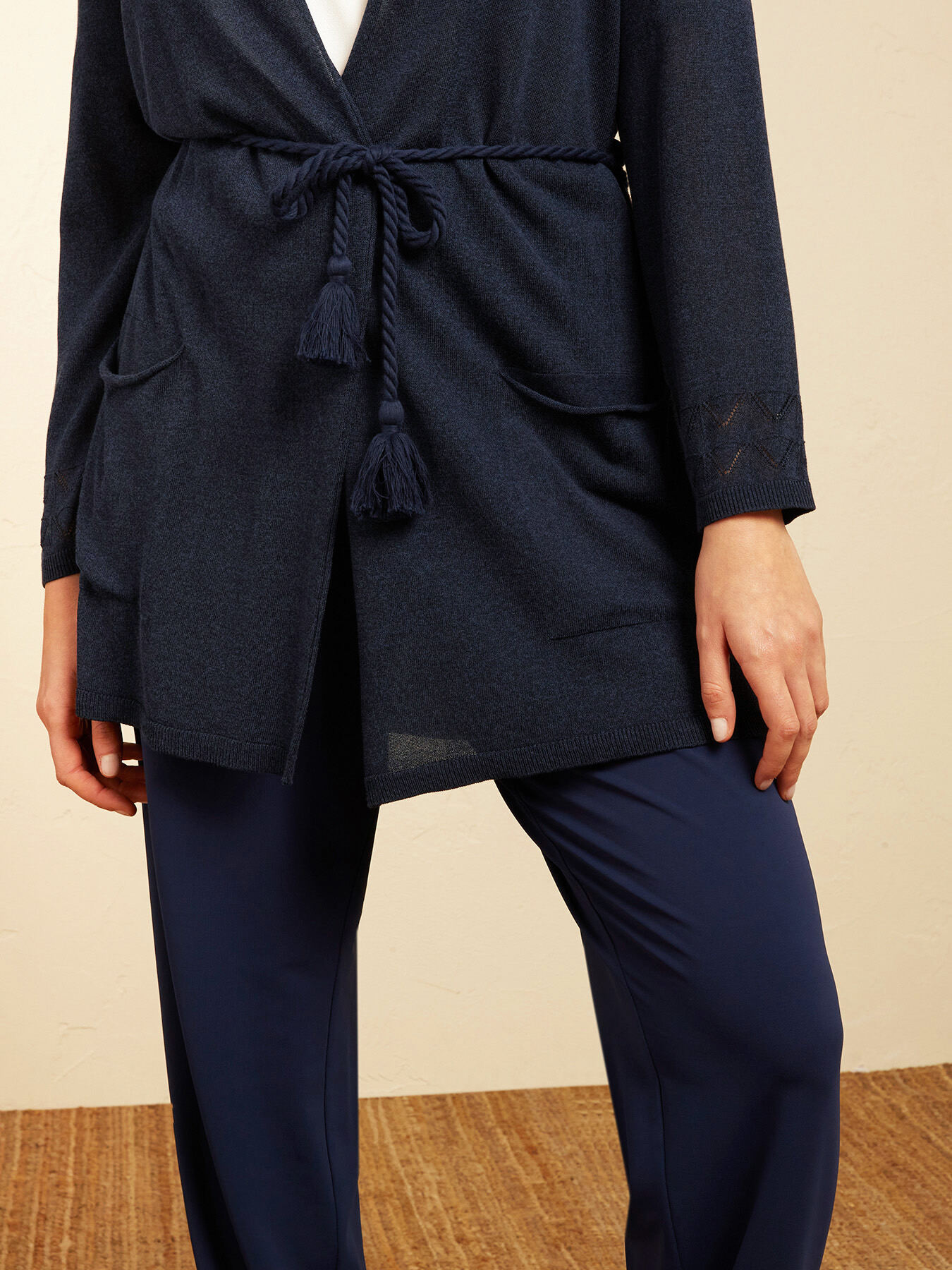 Long belted cardigan image number 3