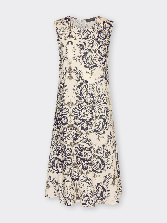 Vestido estampado em popeline