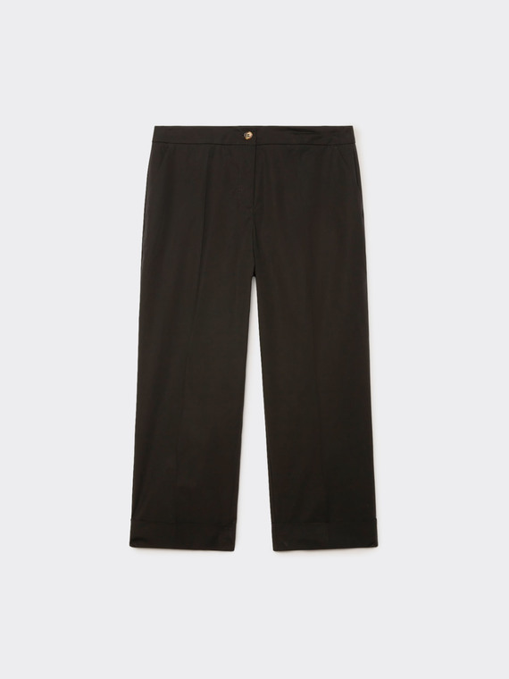 Pantaloni dritti cropped in tela stretch