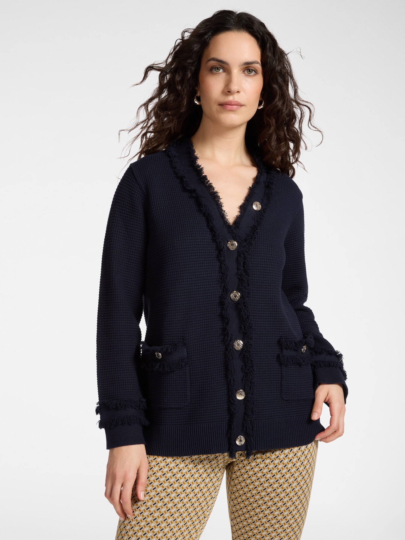 Cardigan misto viscosa con frange image number 0