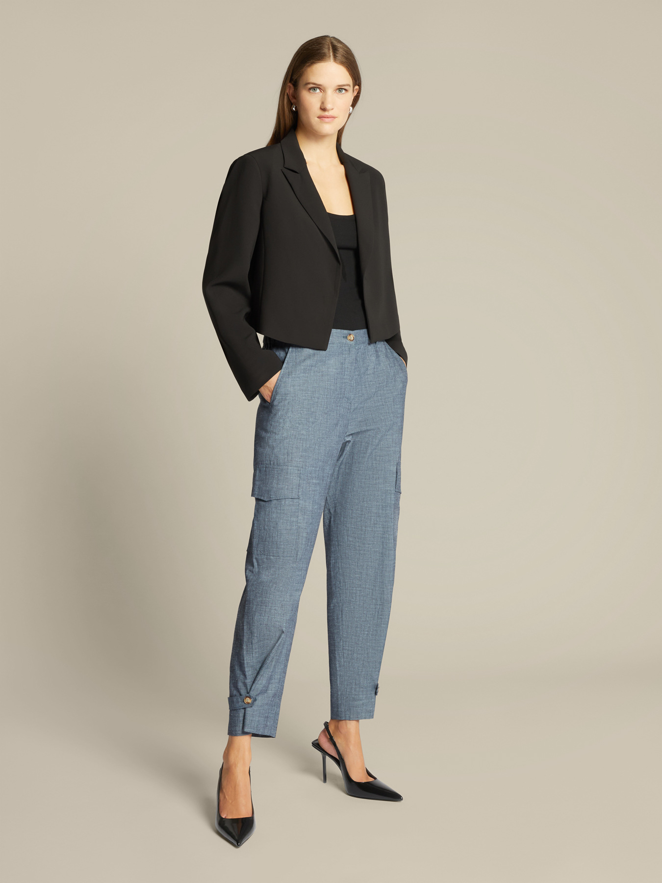 Linen and cotton cargo trousers image number 0