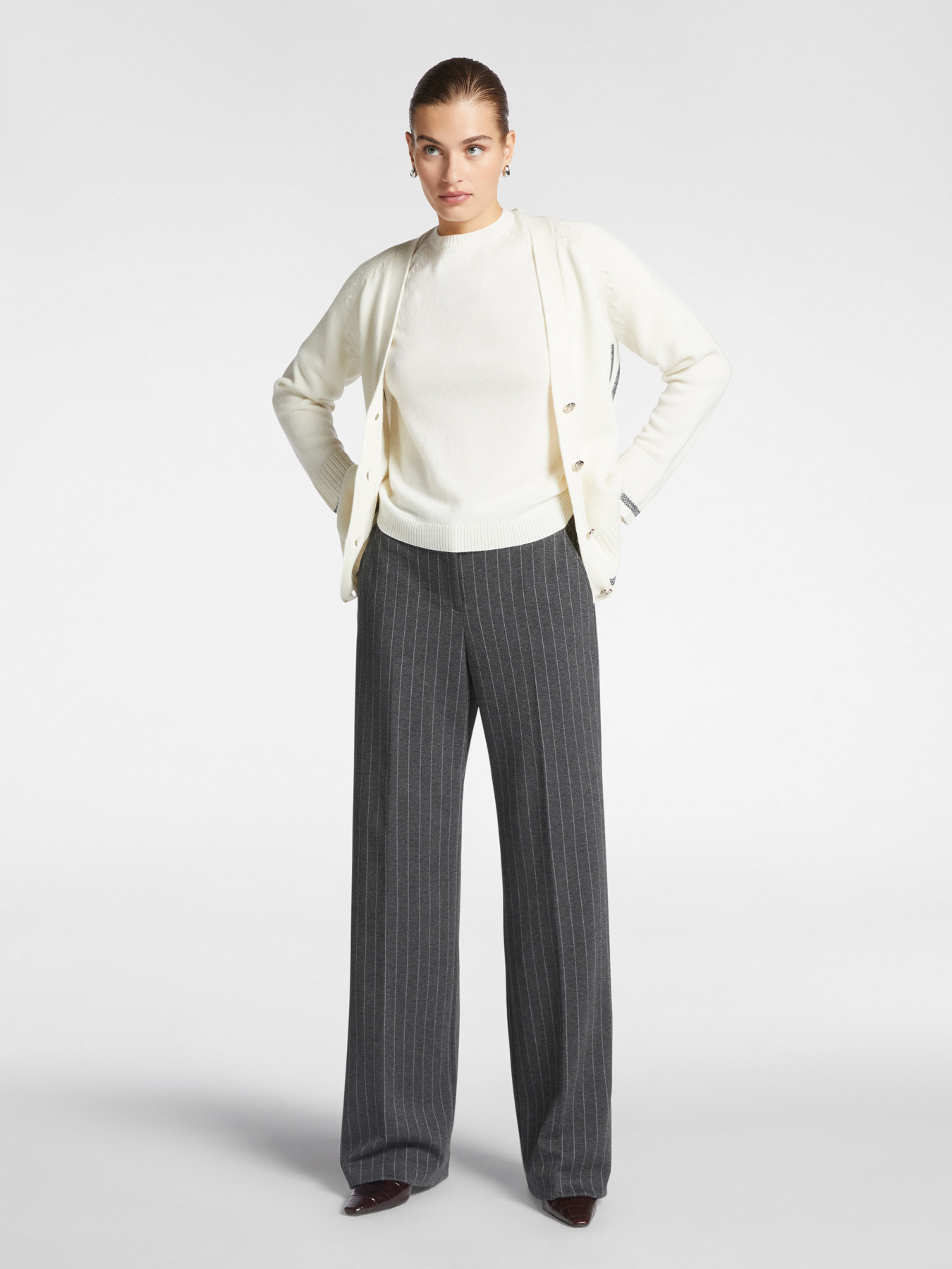 Wool sweater with patterned trims image number 2