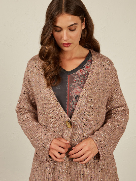 Elenamiro&nbsp;: Cardigan m&eacute;lang&eacute; avec paillettes Rose_1