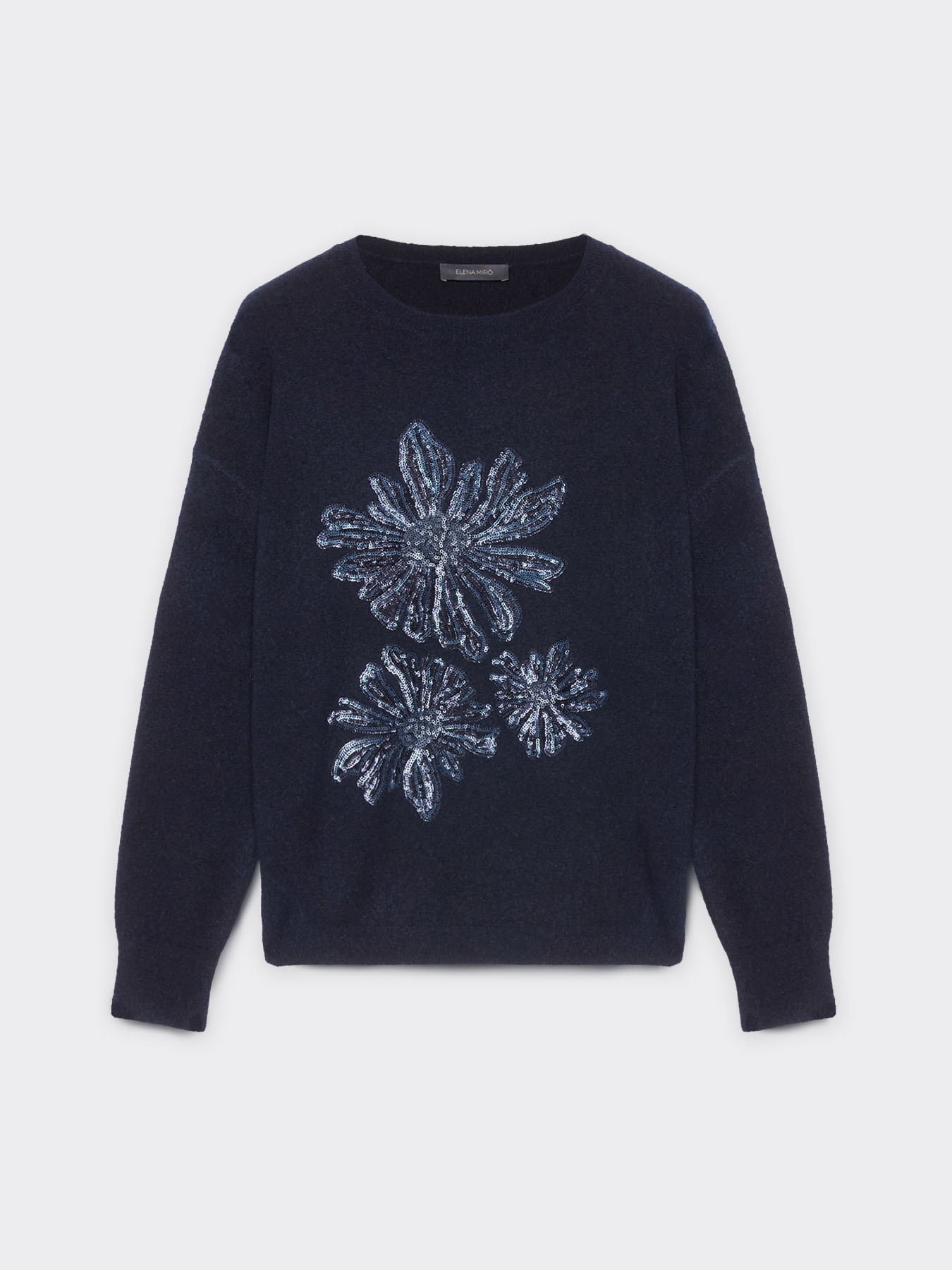 Sweat J. Crew Femme Marine Taille L - Manches Longues Brodées De Fleurs - Coupe Régulière, Col Rond