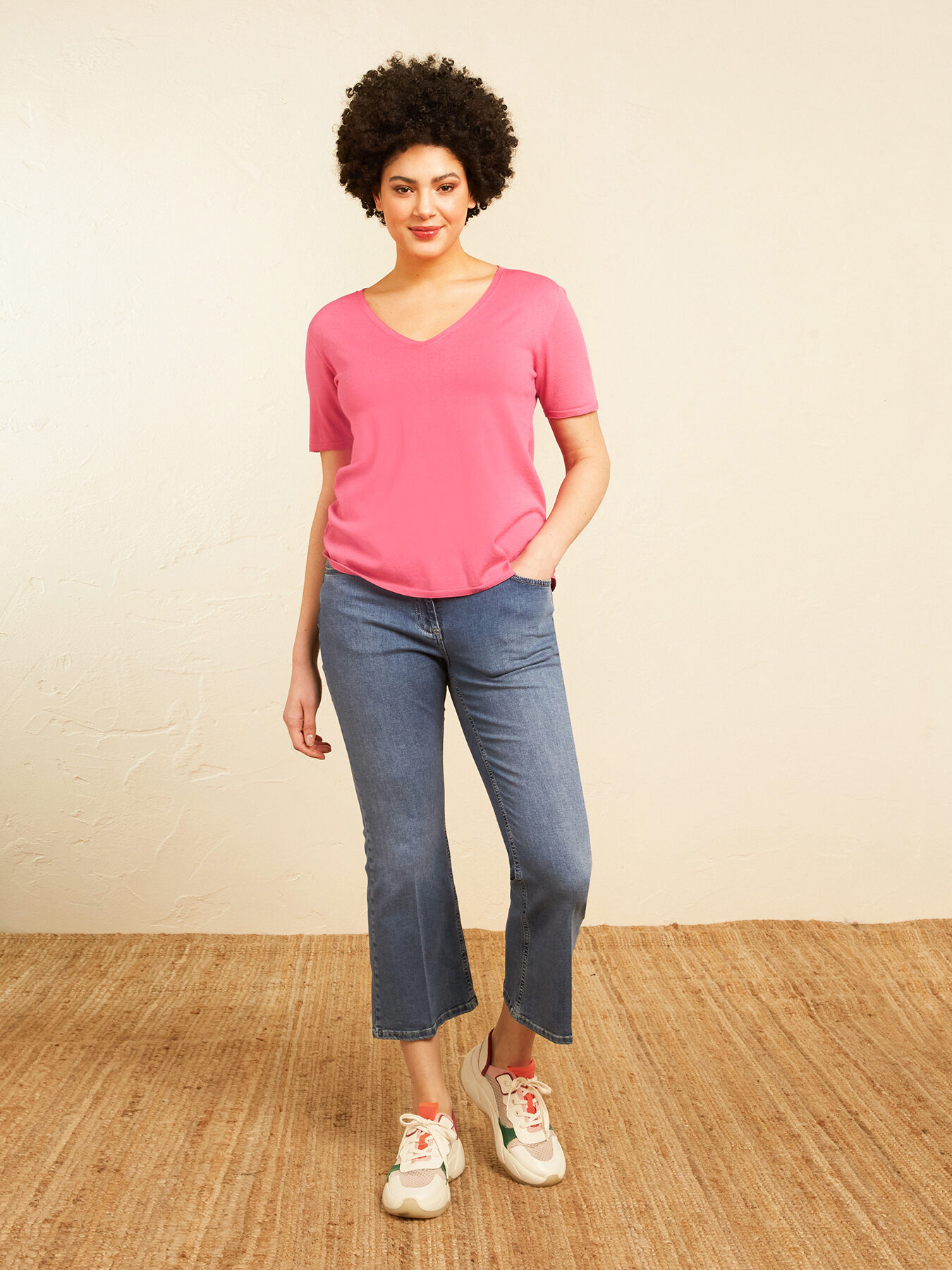 Pull color&eacute; manches courtes image number 0