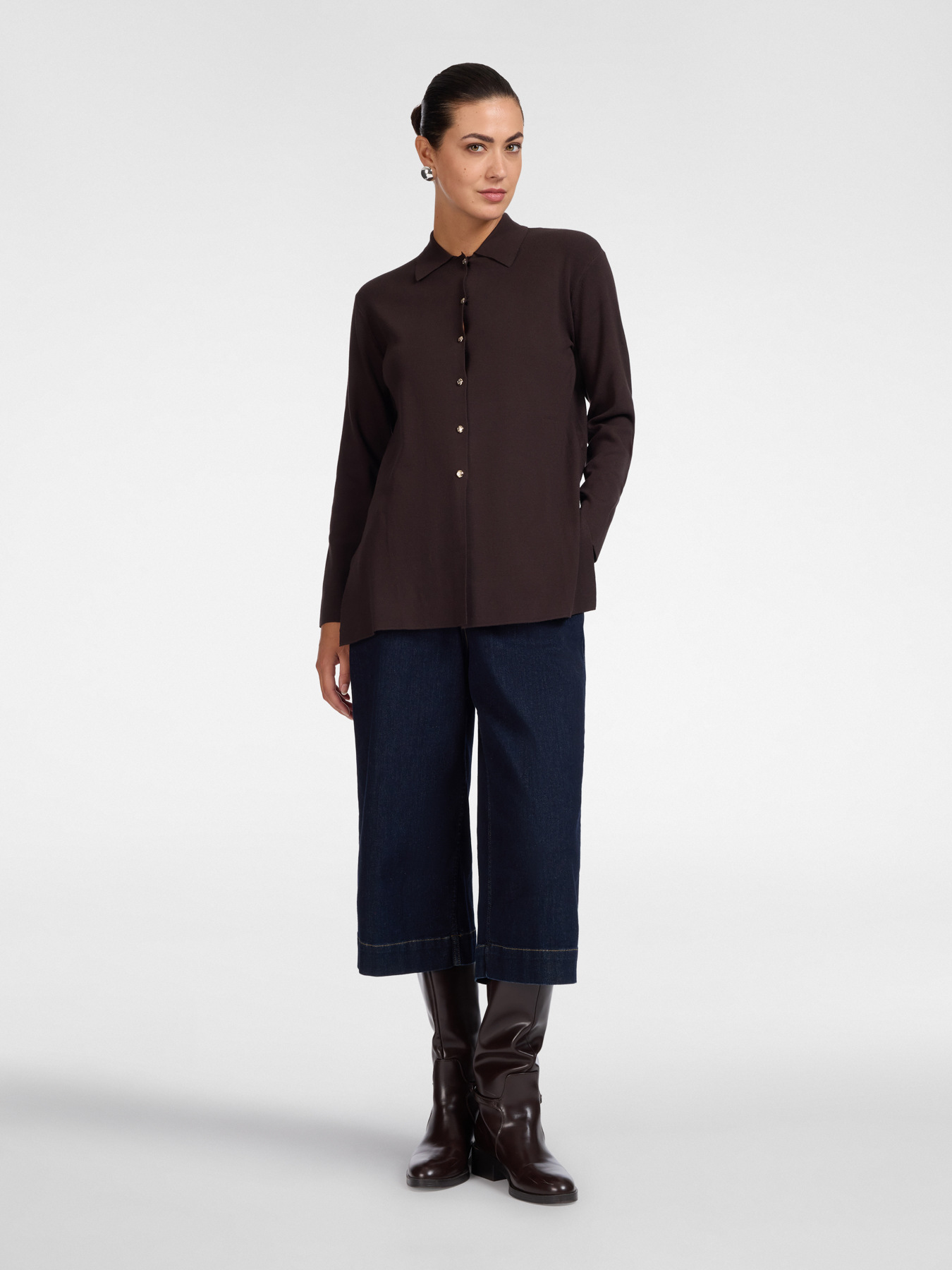 Long cardigan with collar image number 2