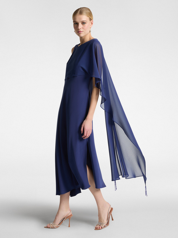 Elena Mirò - Abito lungo elegante con stola Donna, Blu Taglia: 46