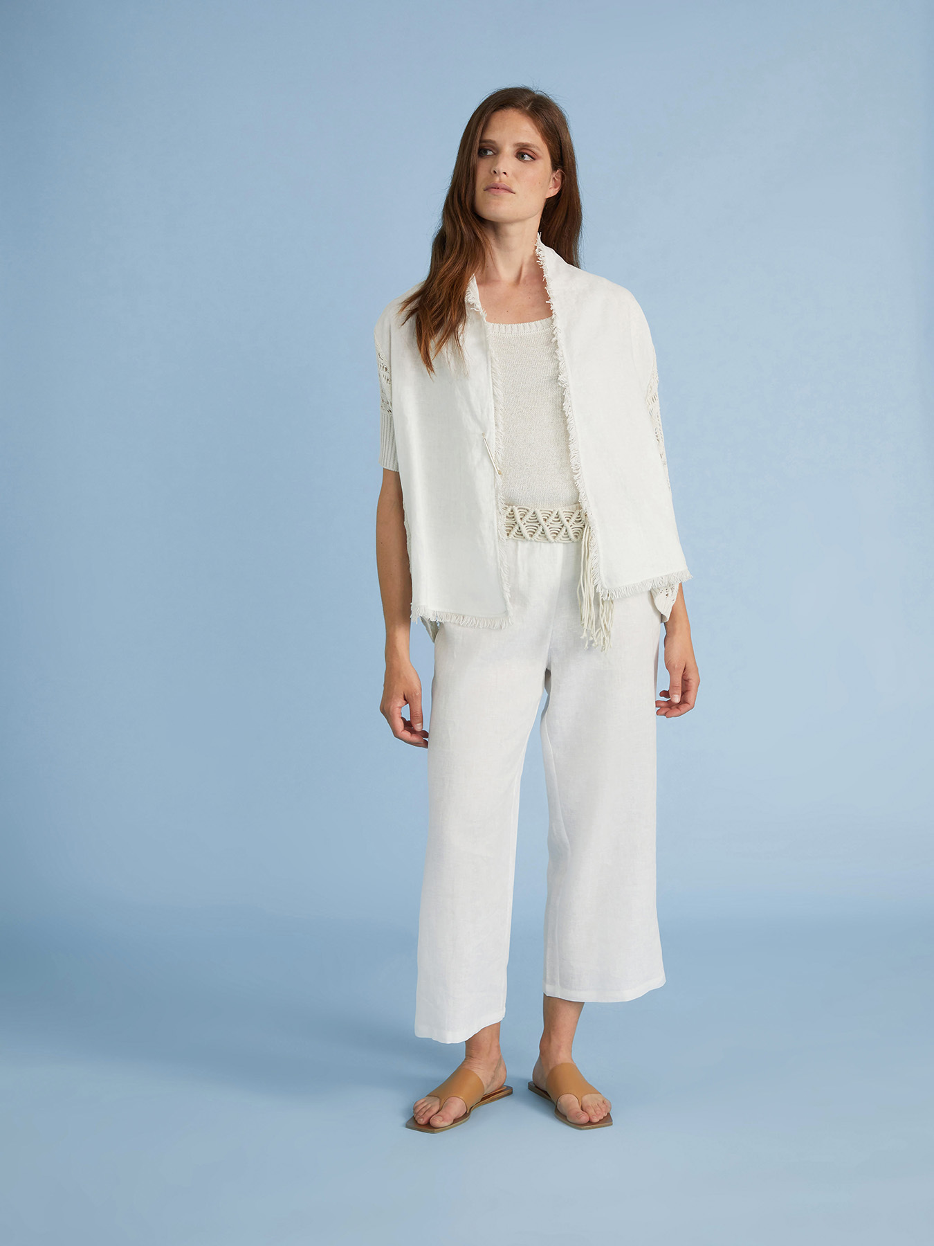 Cropped linen trousers with cord belt image number 5