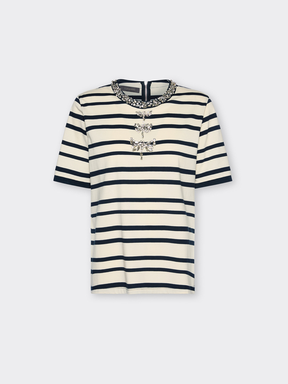 T-shirt rigata con ricami