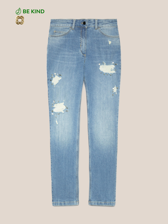 Hand embroidered sustainable cotton jeans
