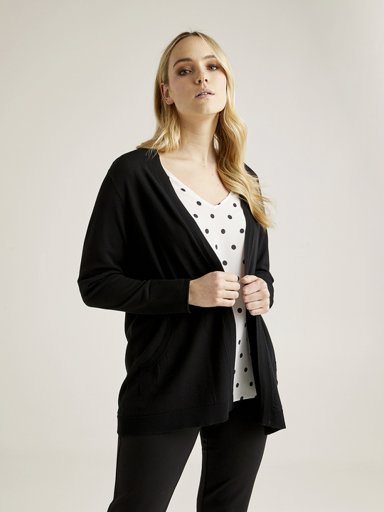 Elenamiro: Cardigan aperto con tasche Nero_1