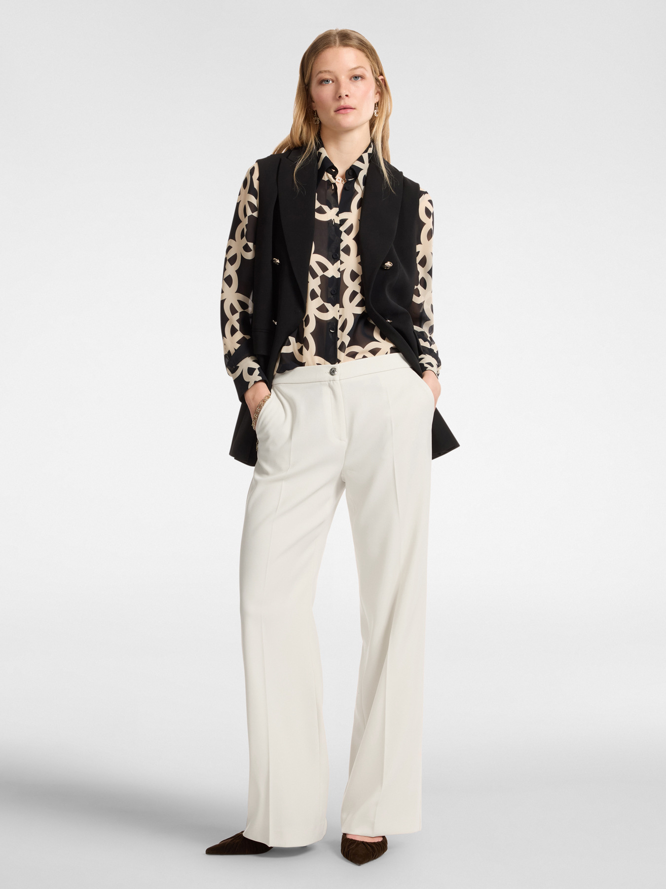 Stretch crepe fabric trousers image number 0