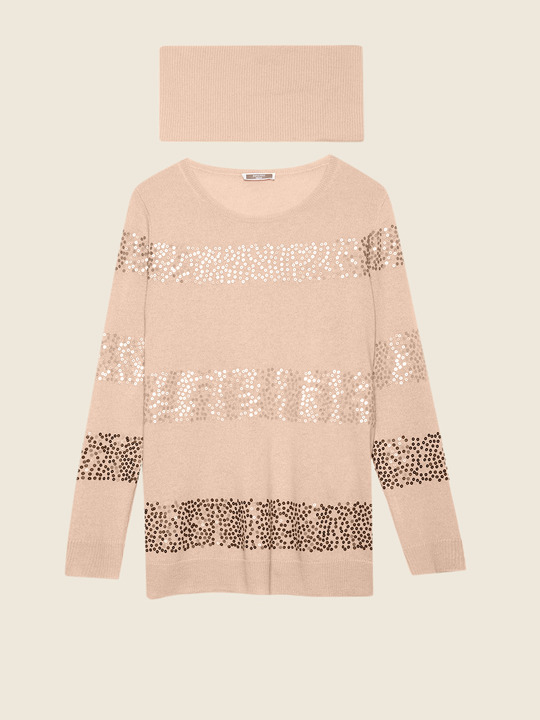 Elenamiro&nbsp;: Chandail brod&eacute; en laine et cachemire Rose_1