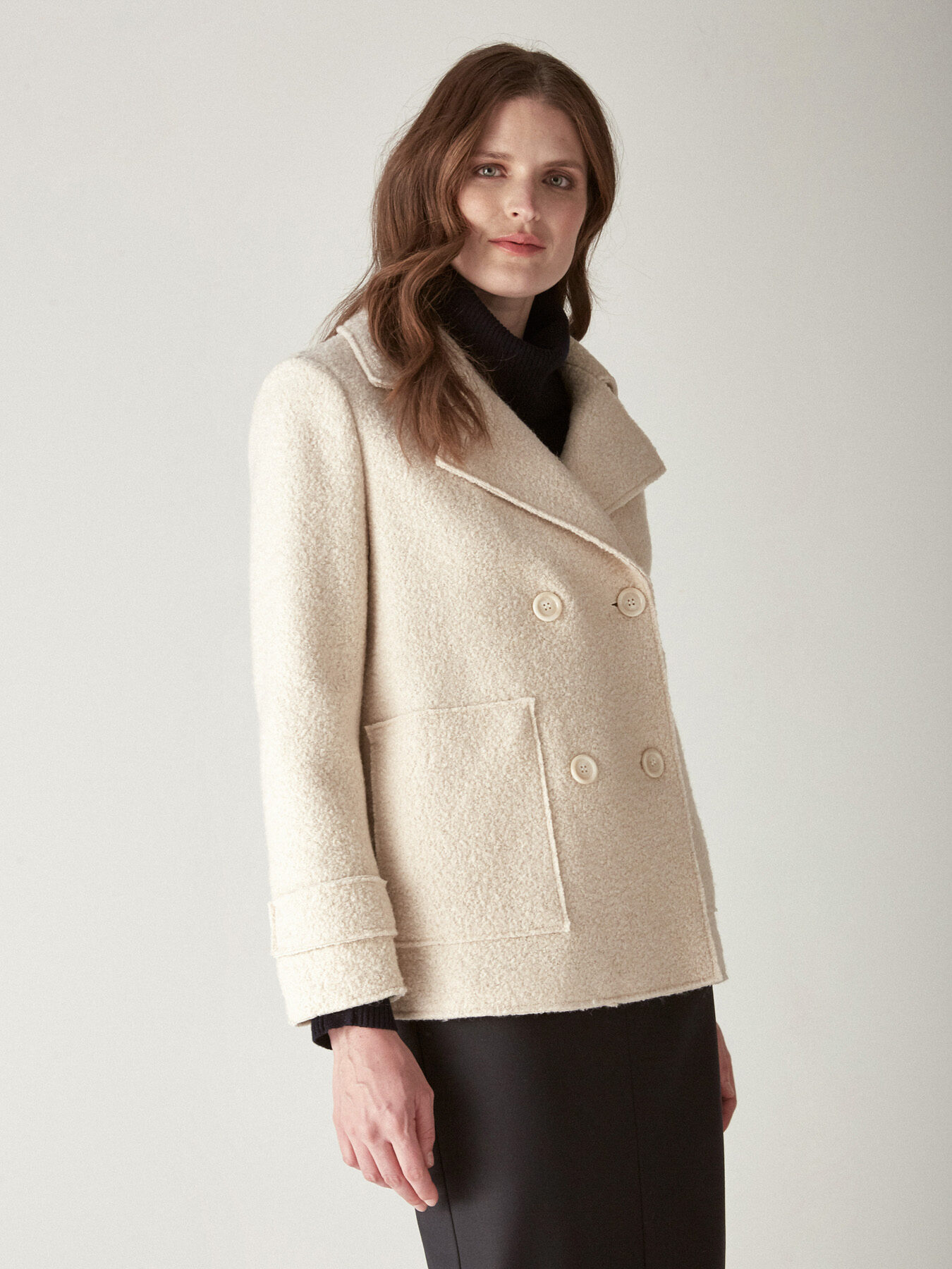 BOUCLE FELTED WOOL PEA COAT image number 2