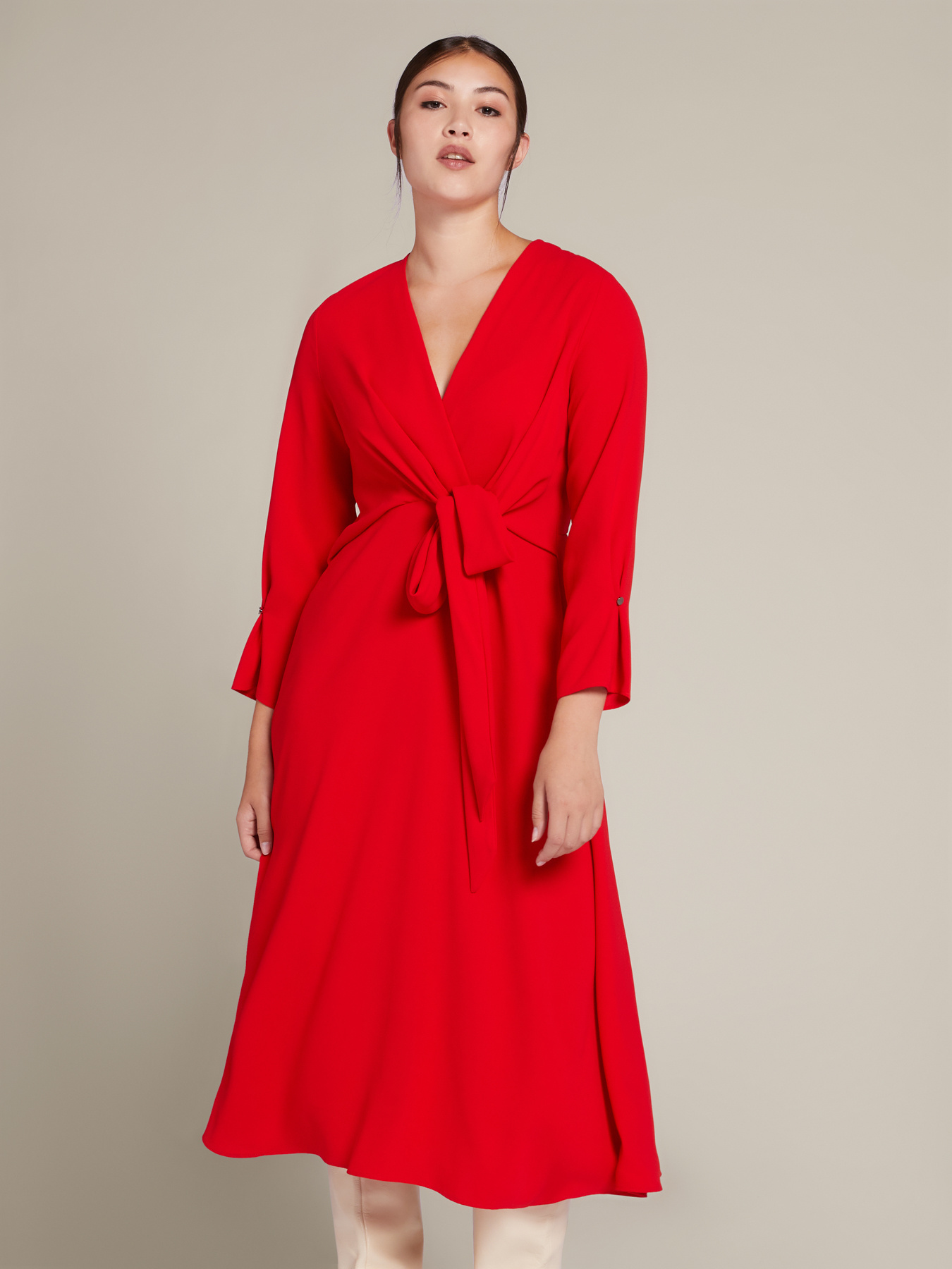 Red wrap dress with knot image number 2