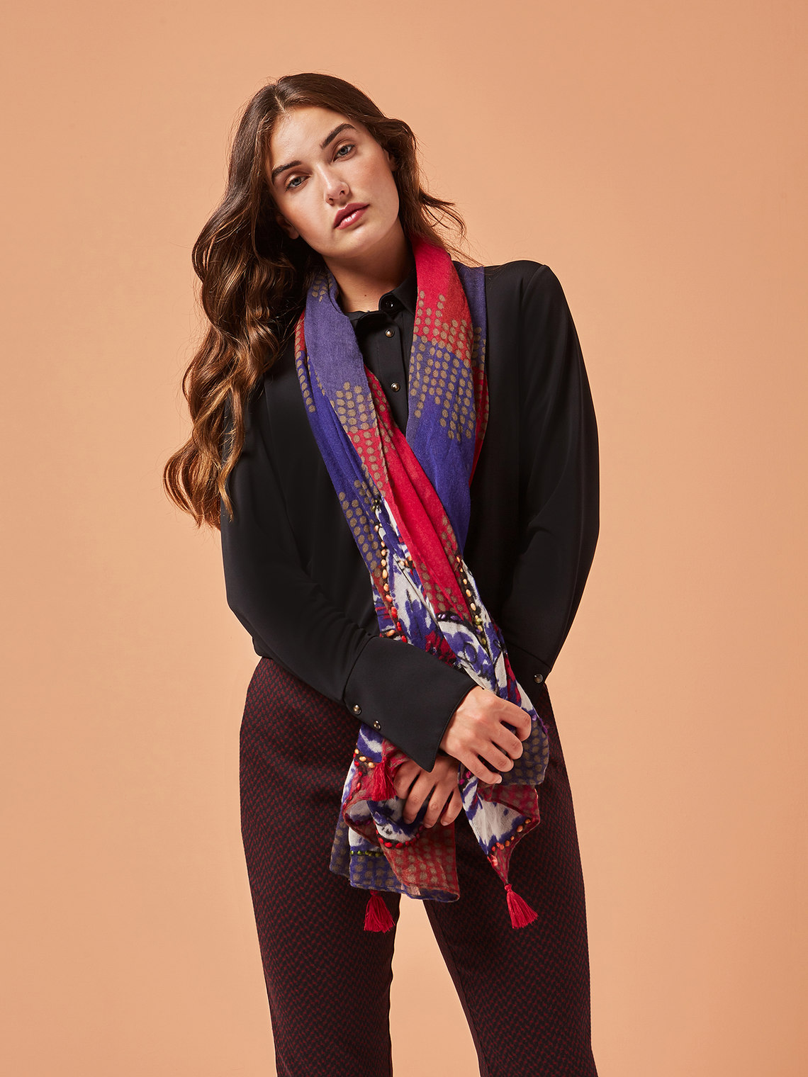 Elenamiro: Echarpe estampa de flores Azul_1