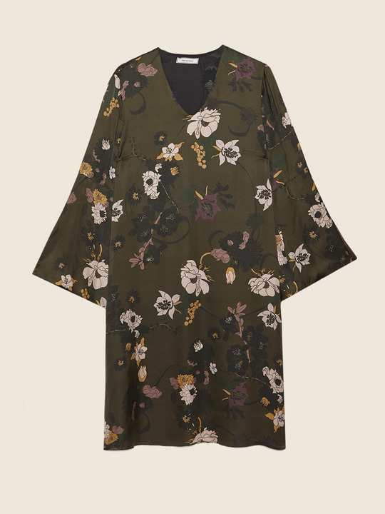 Elenamiro&nbsp;: Robe longue en satin imprim&eacute; Vert_1