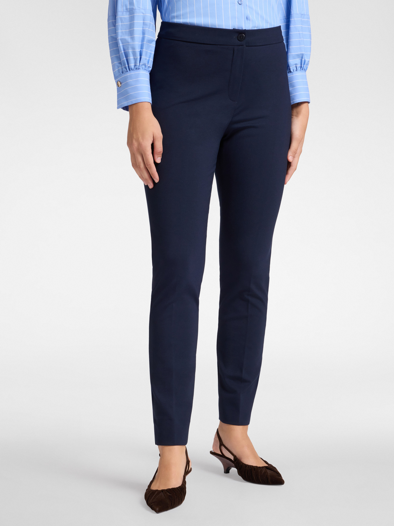 Slim-fit trousers in Milanese stitch image number 2