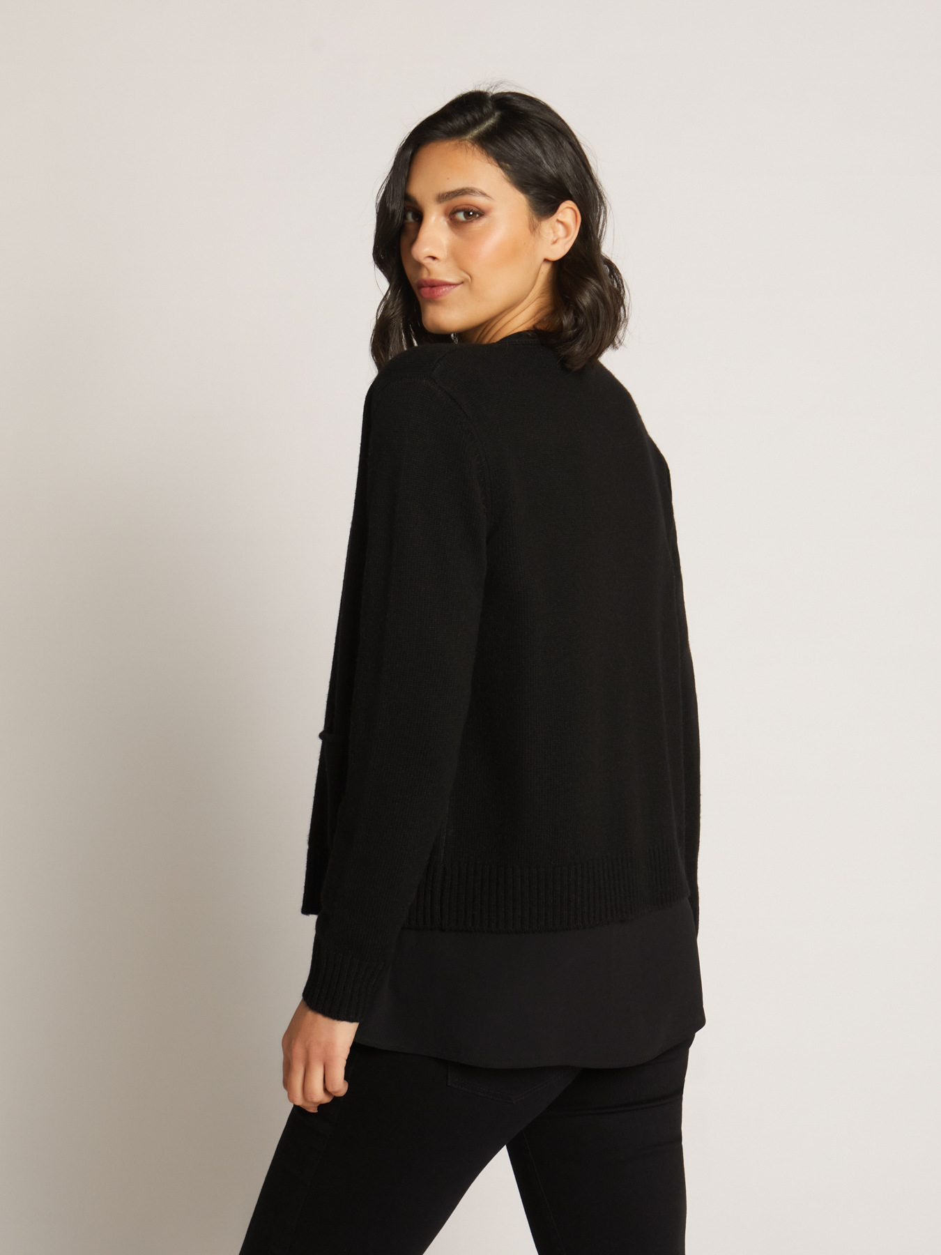 CARDIGAN GIROCOLLO CON TOPPE MOULINE' image number 1