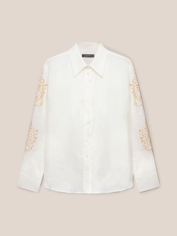 Linen shirt with embroidered sleeves