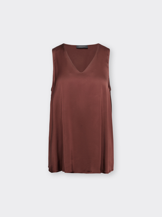 Top aus Viskose-Satin mit V-Ausschnitt
