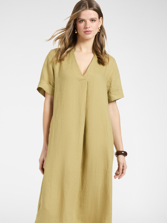 Linen dress with V-neck
