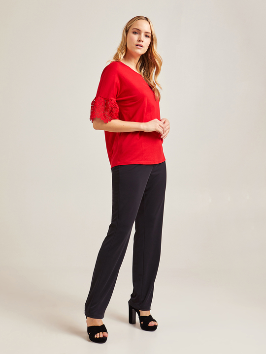 Elenamiro: Gerade geschnittene Hose aus Jersey Schwarz_1