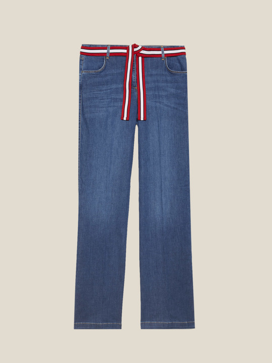 Elenamiro: Jeans flare com cinto &agrave;s riscas Azul_1