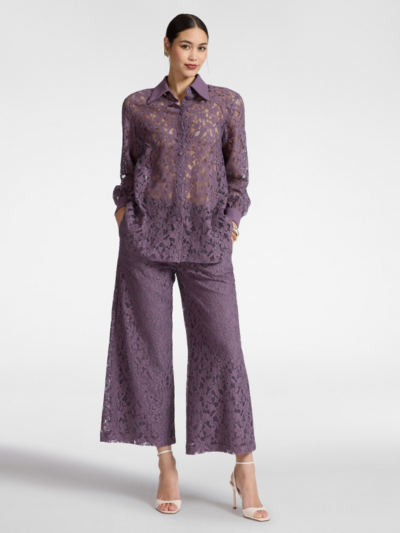 Pantaloni cropped in pizzo