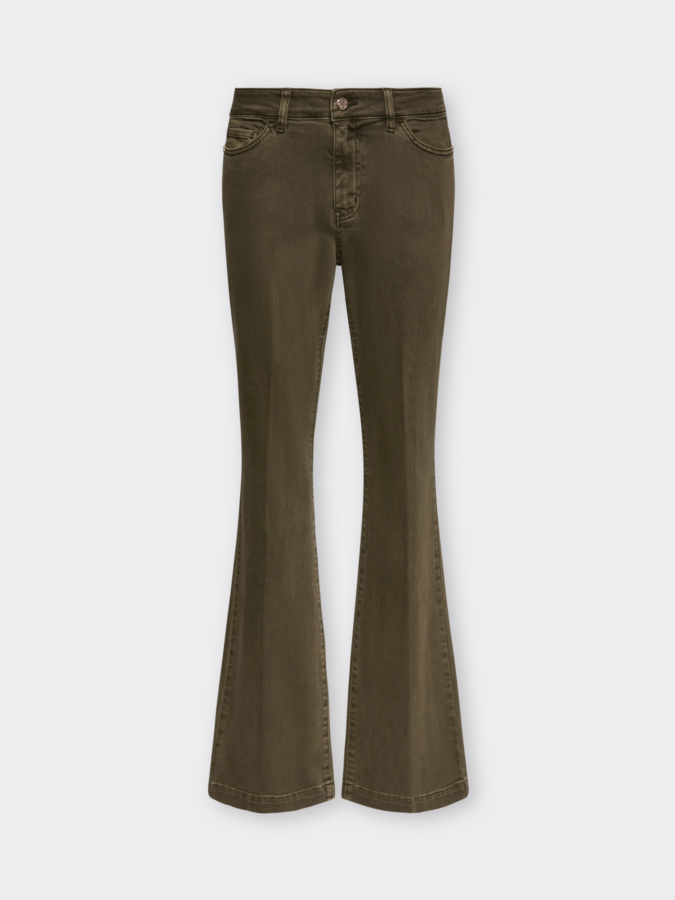 Pantalon flare en drill m&eacute;lang&eacute; coton image number 4