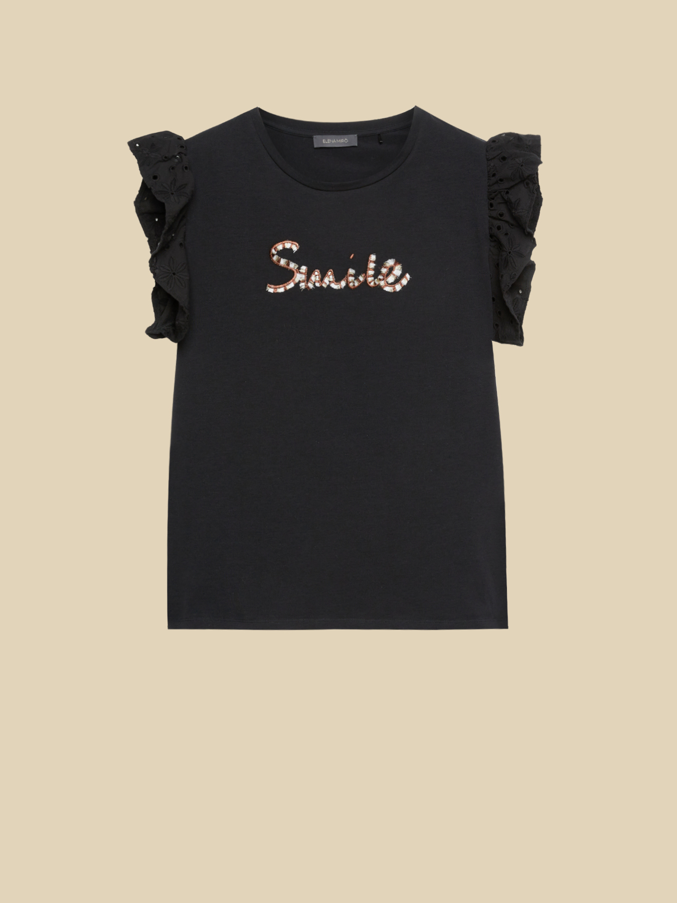 T-shirt avec inscription et manches en broderie anglaise image number 4