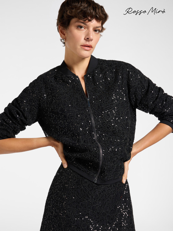 Giacca bomber in pizzo e paillettes