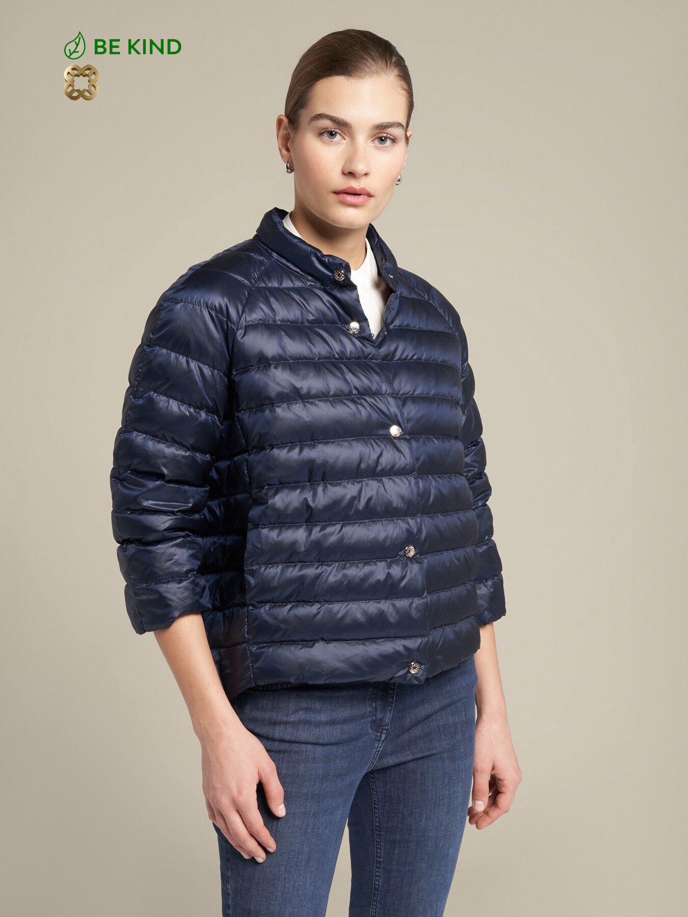 Short quilted recycled nylon down jacket image number 0