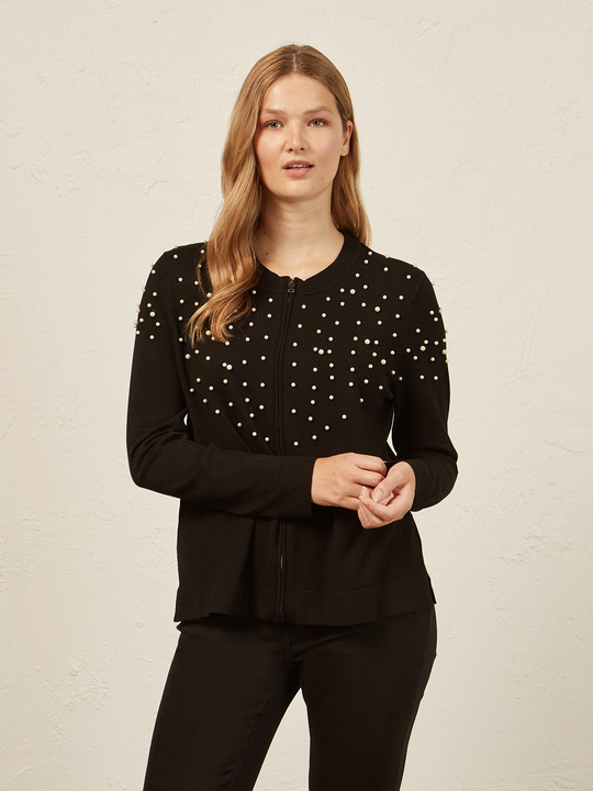 Elenamiro&nbsp;: Cardigan avec broderie en perles Noir_1