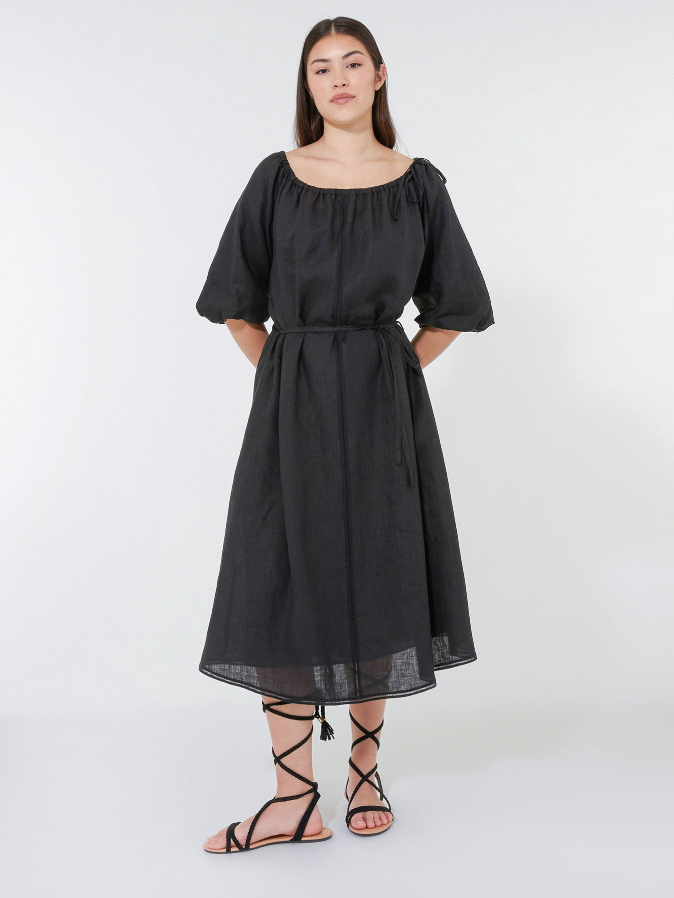 VESTIDO DE LINHO COM CINTO image number 0