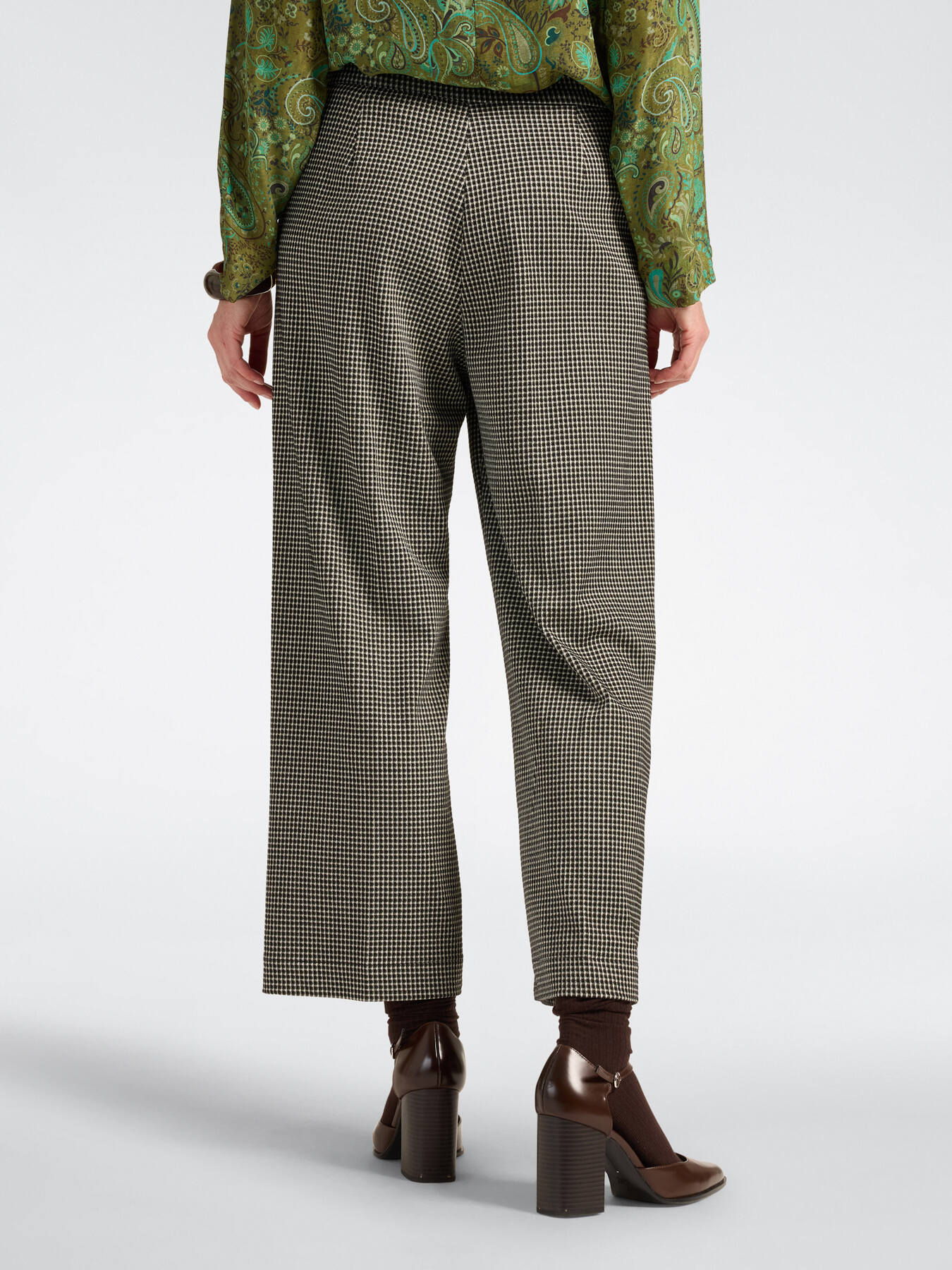 Pantalon cropped jacquard &agrave; carreaux image number 1