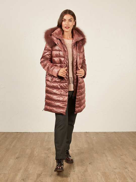 Elenamiro&nbsp;: Doudoune longue avec fourrure Marron_1