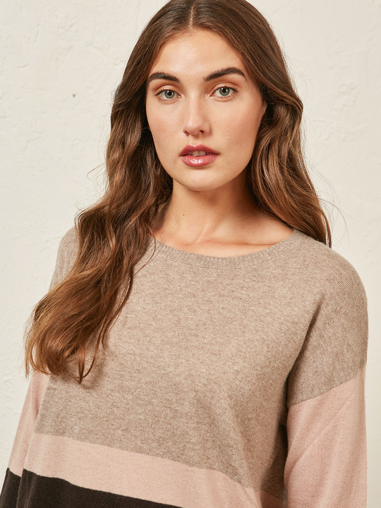 Elenamiro&nbsp;: Chandail color block avec col amovible Marron_1