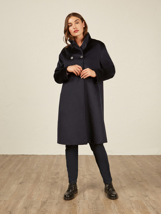 Elenamiro&nbsp;: Manteau doubl&eacute; en tissu tricot&eacute; Bleu_1