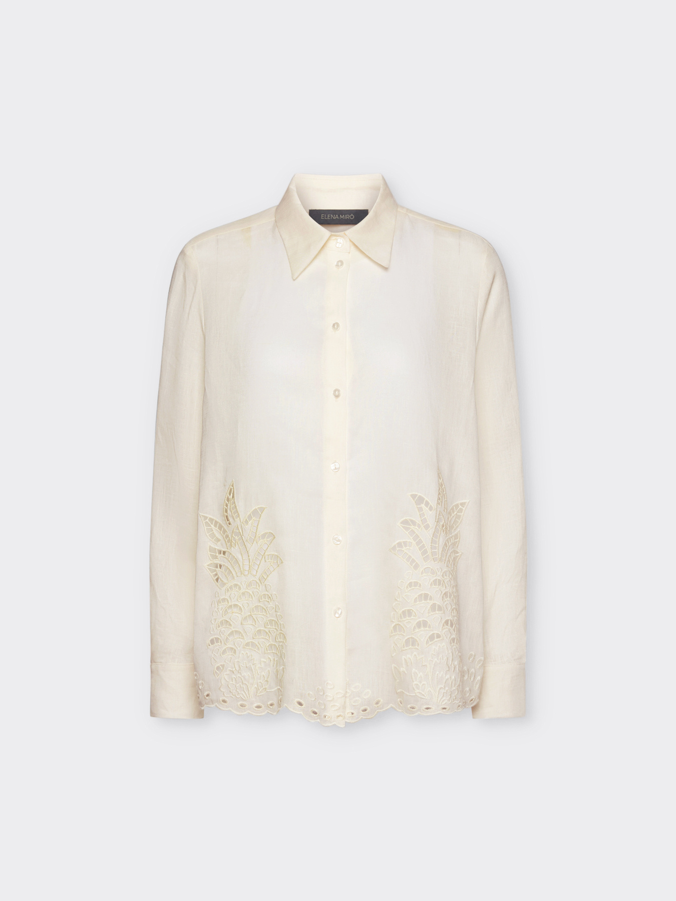 Camisa de linho com bordado com perfurações image number 4