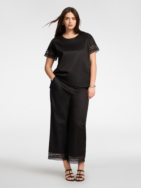 Mixed cotton trousers with lace