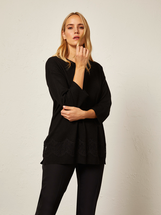 Elenamiro&nbsp;: Chandail avec bord en dentelle Noir_1
