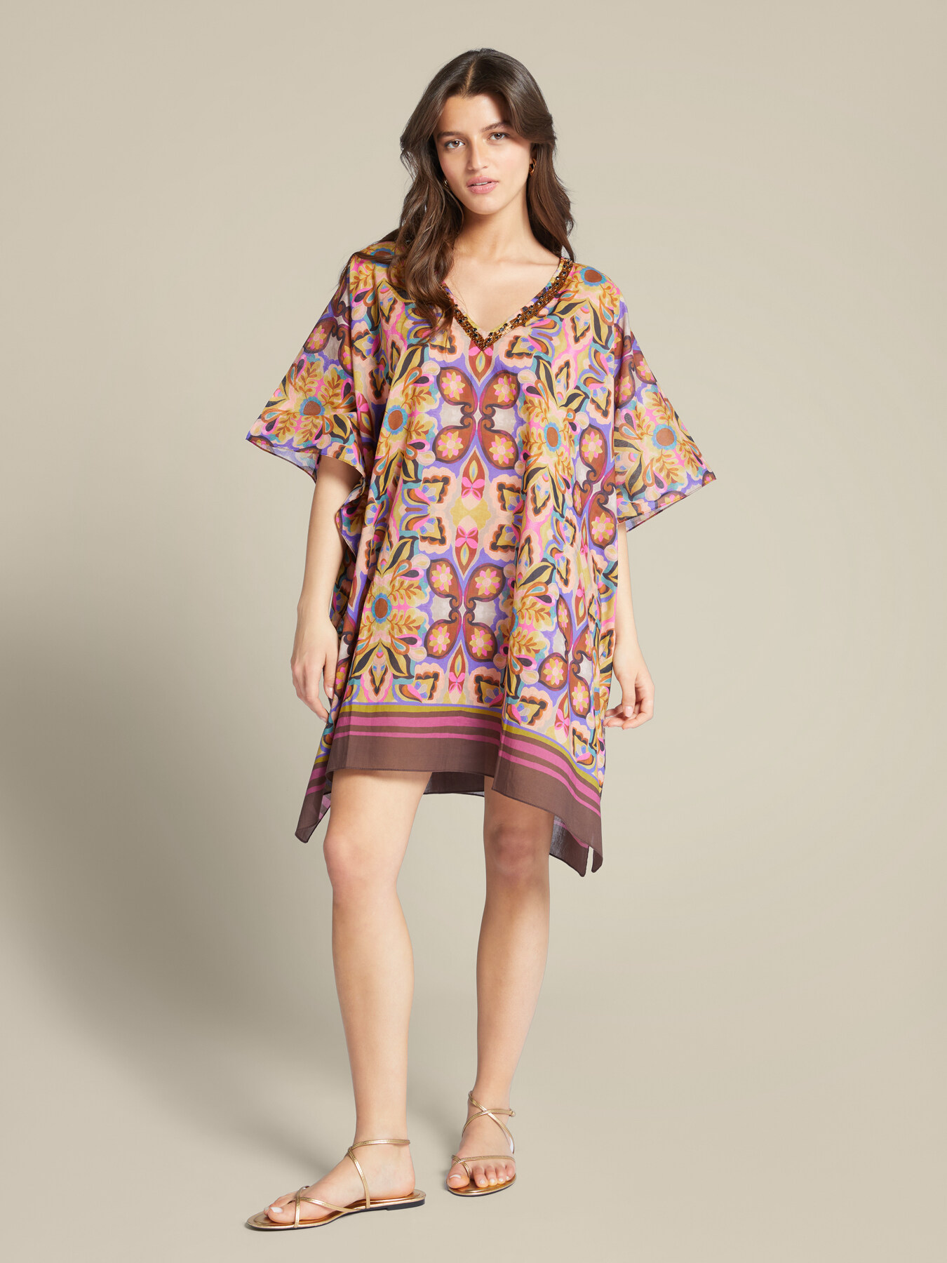 Caftan large en coton imprim&eacute; image number 0