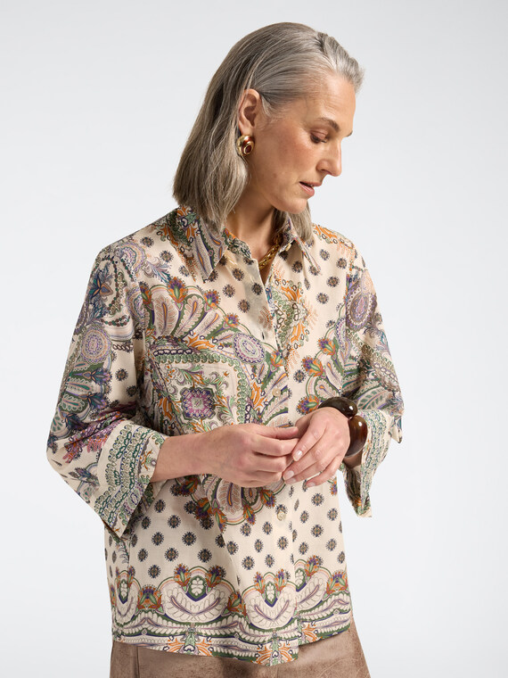 Chemise en mousseline imprim&eacute;e &agrave; manches trois-quarts