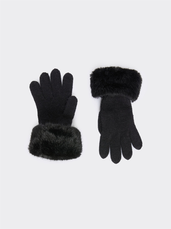Gloves with faux fur trim