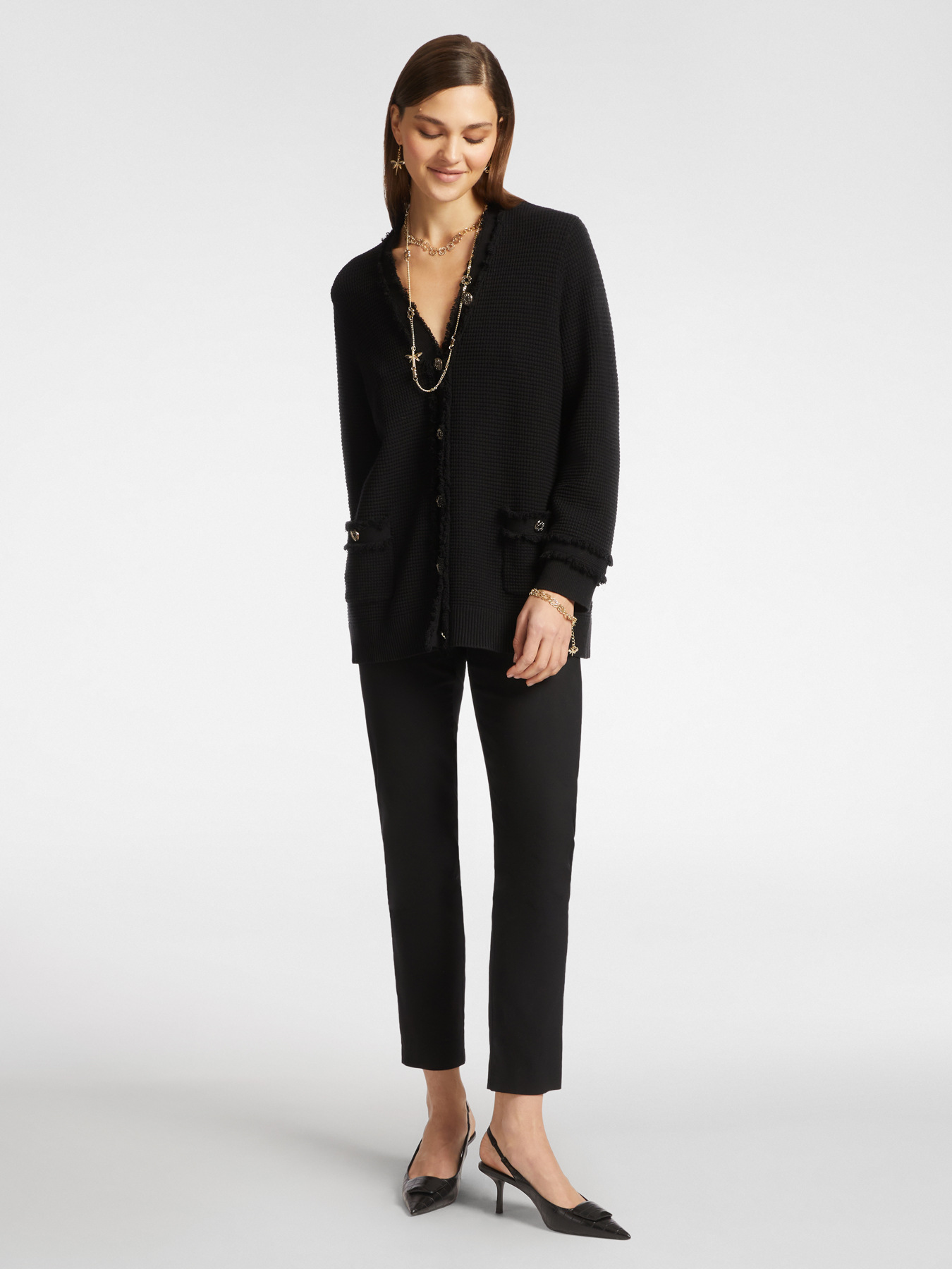 Long cardigan with fringes and buttons image number 2