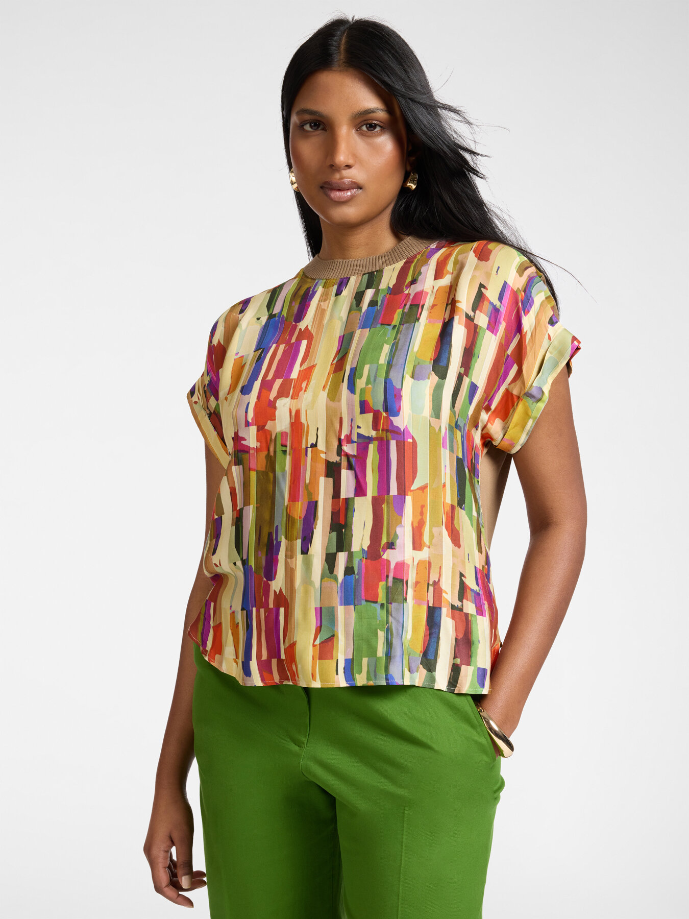 T-Shirt aus zwei Stoffen mit Print image number 0
