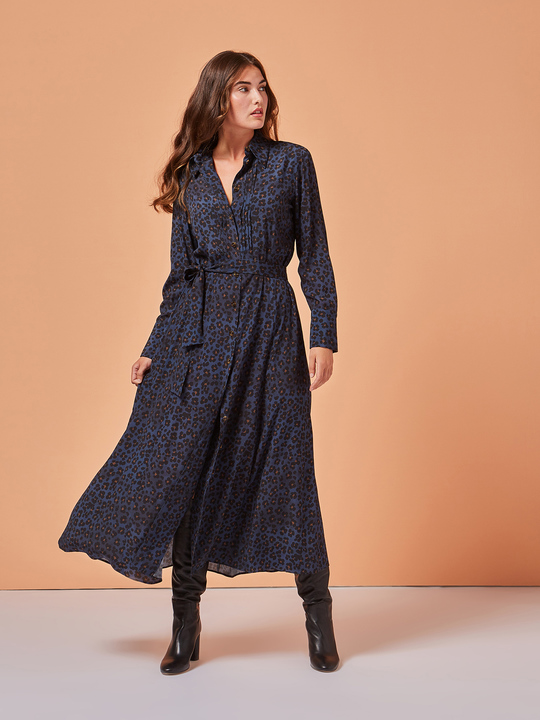 Elenamiro&nbsp;: Robe chemisier &agrave; motif animalier Bleu_1